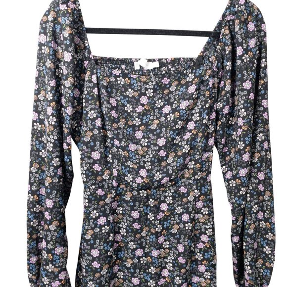 Coquette Floral Smocked Long-Sleeve Mini Dress By All In Favor SZ L - Picture 3 of 10